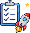 Exacte checklist met raket uit referentie